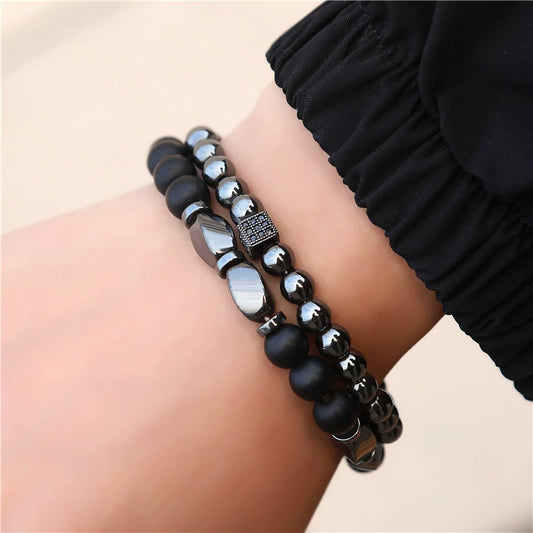 Bracelet Black Matte Copper Inlaid With Zircon Geometric Handmade Unisex