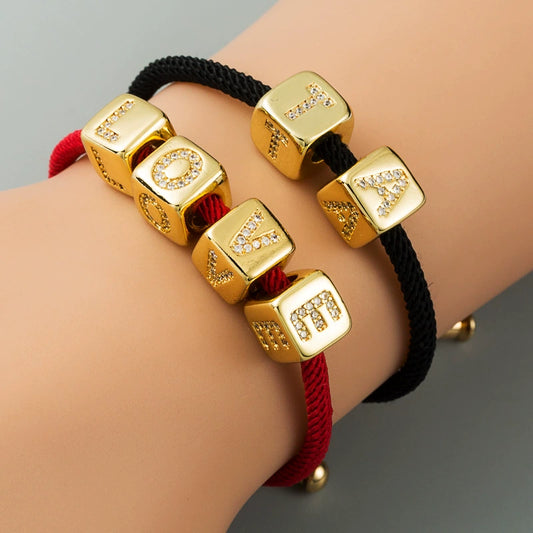 Bracelet Brass Letter Zircon Inlaid Women's
