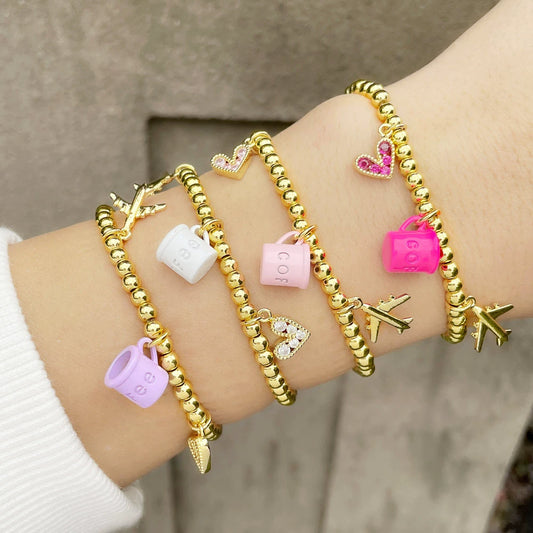Bracelet Copper Goldplated Artificial Gemstones Semiprecious Stones Heart Pendant