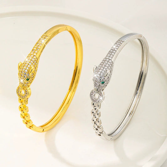 Bracelet Copper Inlaid Zircon Leopard Style Electroplated