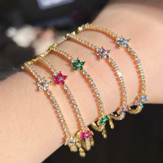 Bracelet Copper Multicolor Fivepetal Flower Zircon Inlaid Fashion Women's