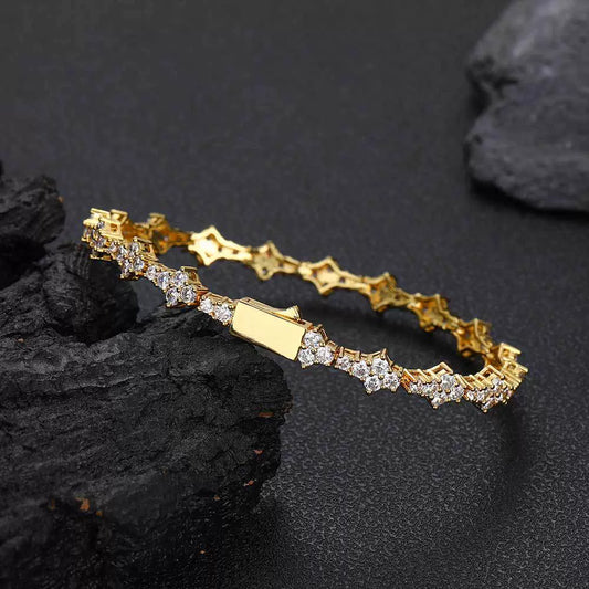 Bracelet Copper Zircon Hip Hop Geometric Style Tennis Chain Jewelry Unisex