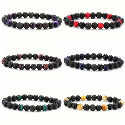 Bracelet Tiger Eye Stone Black Gallbladder Volcanic Stone Copper Geometric Handmade Minimalist Unisex