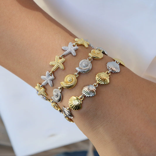 Brass Conch Starfish Shell Bracelet Twocolor Electroplating For Women