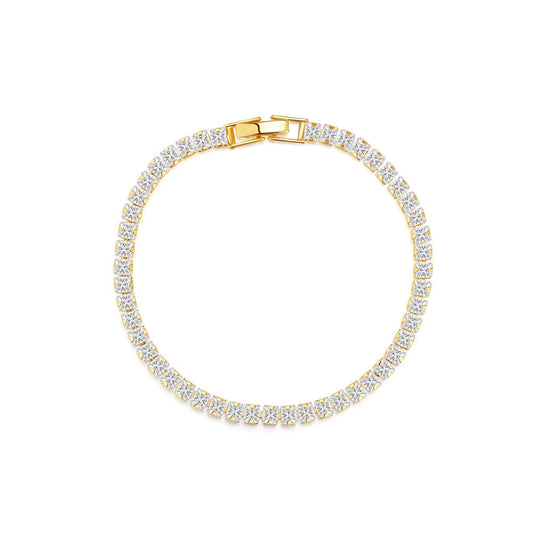 Brass Geometric Round Super Flash Diamond Elegant Simple Style Women's Hand Jewelry Electroplated Copper Bracelet With Real Gold Plating