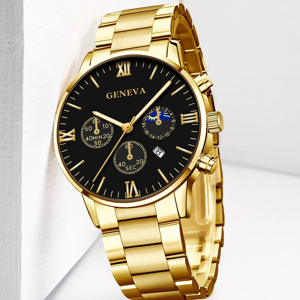 Luxury Unique Different Design Dual Time Big Round Dial Quartz Wristwatch