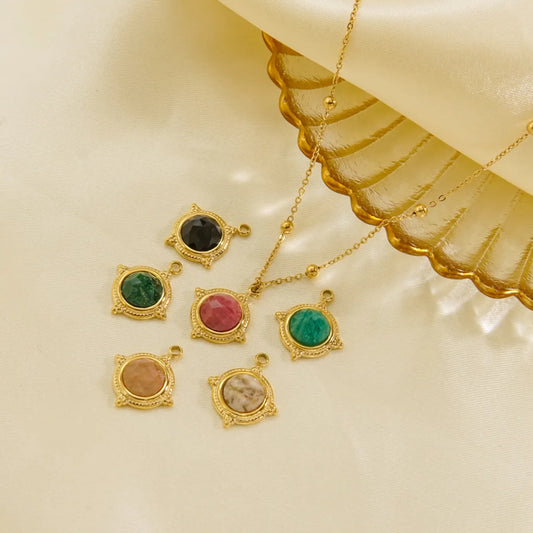 Casual Solid Color Stainless Steel Inlay Natural Stone Pendant Necklace