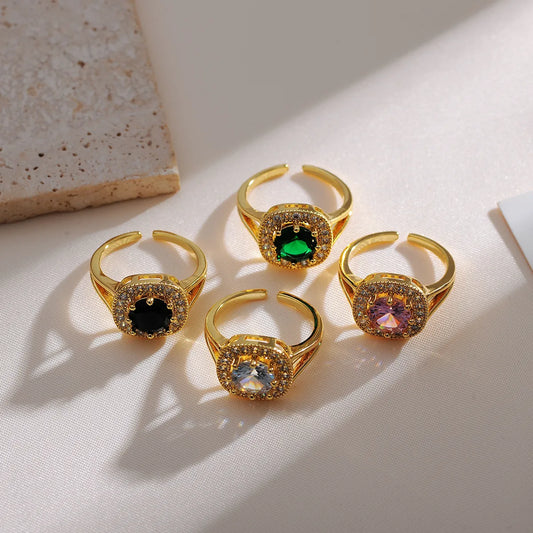 Copper 18K Gold Plated IG Style Simple Style Inlay Square Zircon Open Rings
