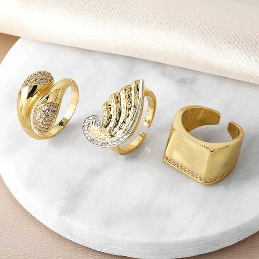 Copper 18K Gold Plated Modern Style Simple Style Plating Inlay Water Droplets Wings Zircon Open Rings