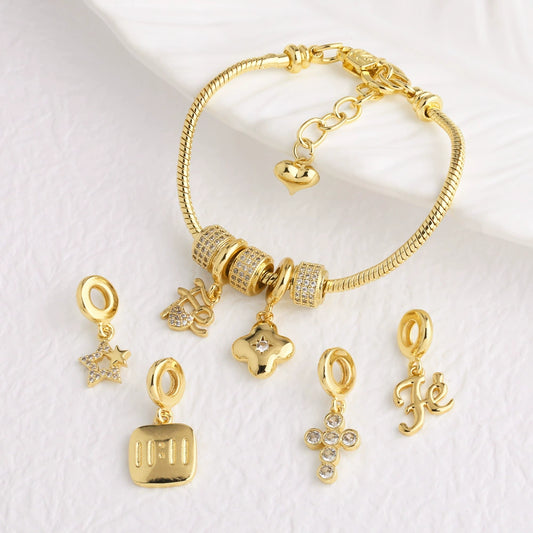 Copper Cross Star 18K Gold Plated Bracelet Simple Style Unisex
