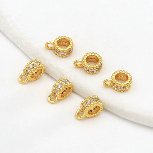 Copper Electroplated With 18K Real Gold Microinlaid Diamonds Zirconium Cut Out Spacer Beads Bracelet Necklace Diy Loose Beads