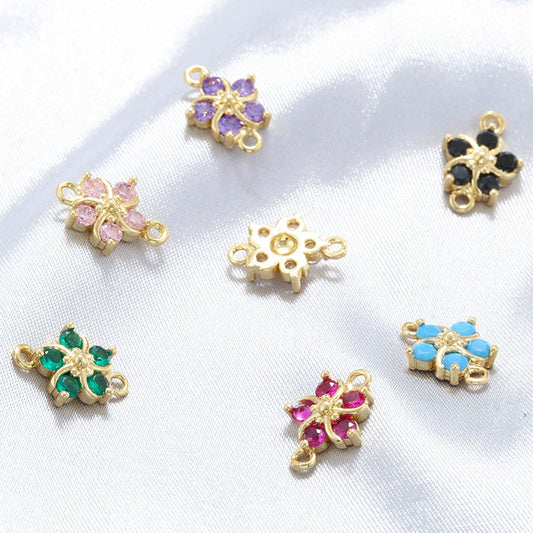 Copper Fivepetal Flower Inlaid With Colored Diamonds Bracelet