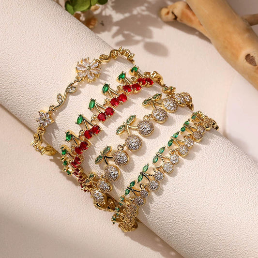 Copper Fruit And Flower Patterned Bracelet With Zirconia For Women