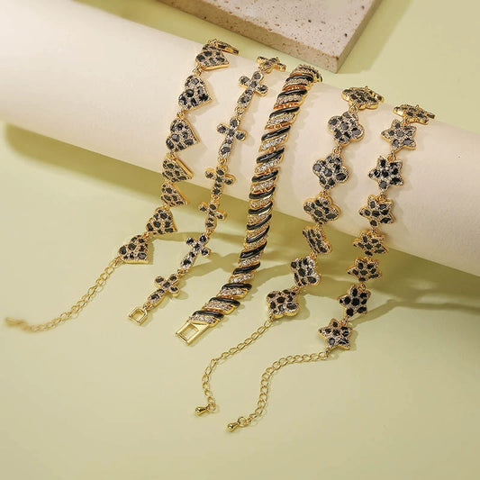 Copper Inlaid Zircon Snake Leopard Star Shaped Heart Geometric Personalized Hiphop Dripping Oil Bracelet For Women