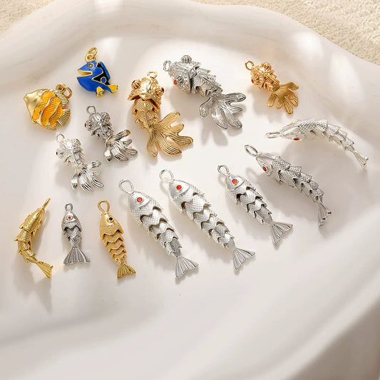 Copper 14K Goldplated Animal Koi Fish Jewelry Pendant For Bracelet Earrings Necklace Diy