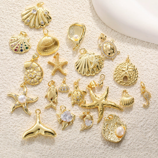 Copper Plated Gold Ocean Shell Starfish Conch Accessories Jewelry Bracelet Necklace Earrings Pendant With Animal Style And Electroplating Technology