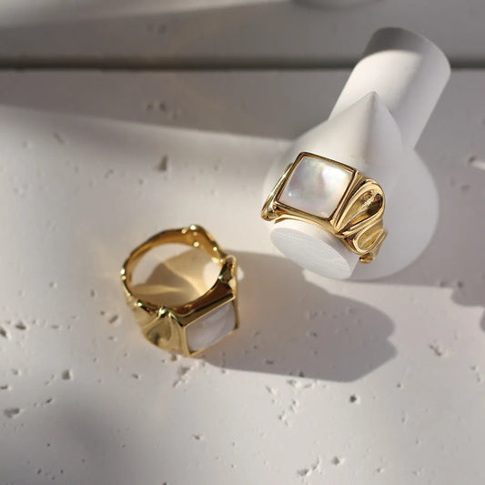 Cuban Square Shell Retro Casting Niche Wide Version New Style Stainless Steel 18k Gold Plated Ring