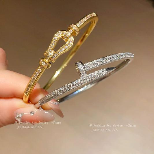 Diamondstudded Openended Bracelet Copper Plastic Light Luxury Style For Women