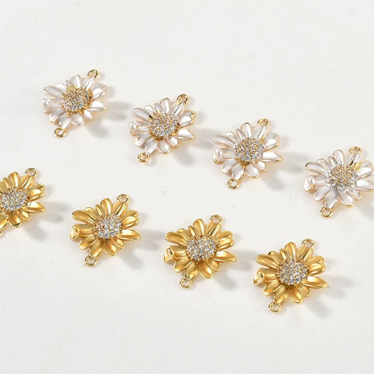 Diy Handmade Copper Double Daisies Set With Zircon Pendant Electroplated Bracelet Necklace Earrings Accessories