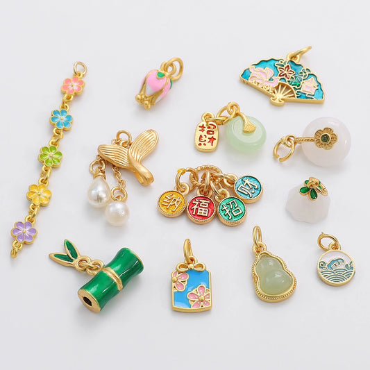 Diy Handmade Peanut Pendant Bracelet Necklace Loose Beads Accessories With Sand Gold Drop Oil Inlaid Glass Copper Material