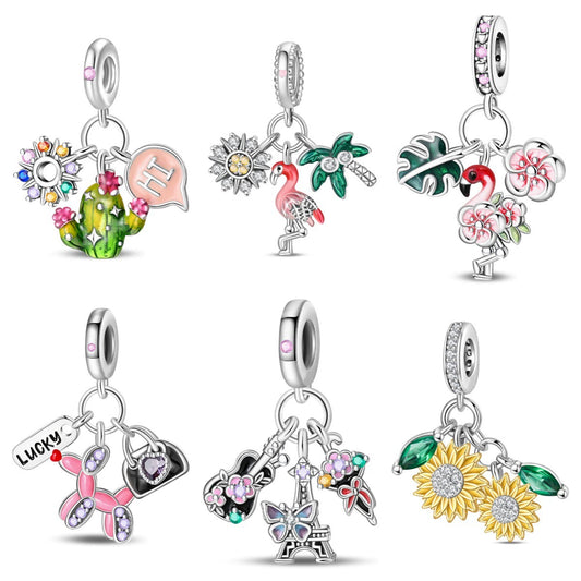 Diy Jewelry Accessories Flamingo Sunflower Pendant Beads Bracelet Copper Silver Plated Dripping Oil