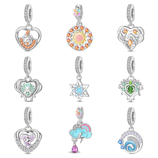 Diy Jewelry Bracelet Accessories Charm Pendant Beads Heart Sun Rainbow Water Fire Energy Copper Silver Plated Dripping Oil Style