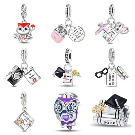 Diy Jewelry Bracelet Accessories Charm Pendant Beads Owl Book Headphones Copper Silver Plated Dripping Oil Original Design