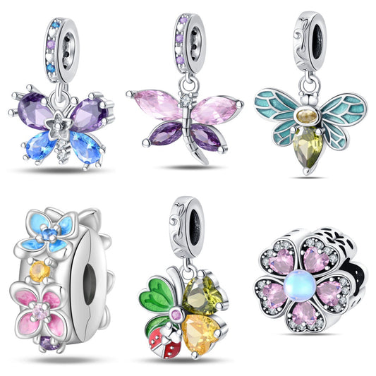 Diy Jewelry Bracelet Pendant Beads Copper Plated 925 Silver With Bee Dragonfly Butterfly Four Leaf Clover Zircon And Dripping Oil Design
