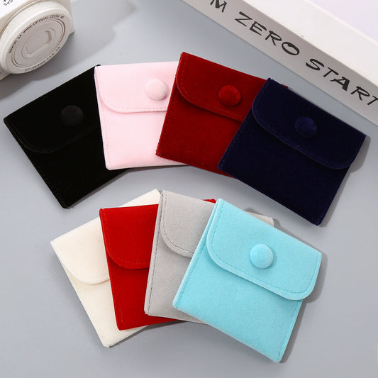 Double Sided Velvet Snap Closure Jewelry Storage Pouch Flip Pocket Fabric Packaging Bag For Rings And Earrings