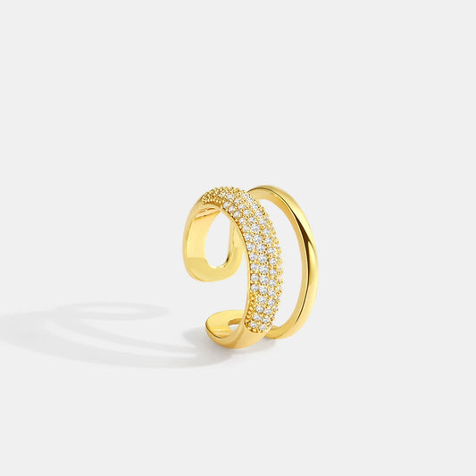 Doublelayer Inlaid Zircon Open Ring Copper Geometric Electroplating Women's
