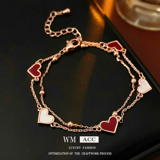 Doublelayered Motherofpearl Heart Geometric Pendant Bracelet For Women Copper Plastic Electroplated Highend