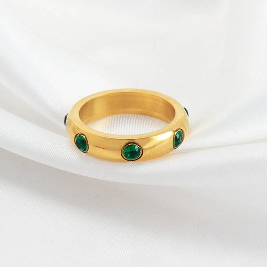 Elegant Classic Style Round Stainless Steel Polishing Plating Inlay Rhinestones 18k Gold Plated Rings