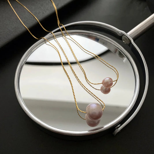 Elegant Geometric Stainless Steel Inlay Pearls Necklaces