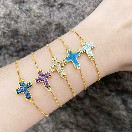 Fashion Cross Bracelet Copper Goldplated Electroplating Design