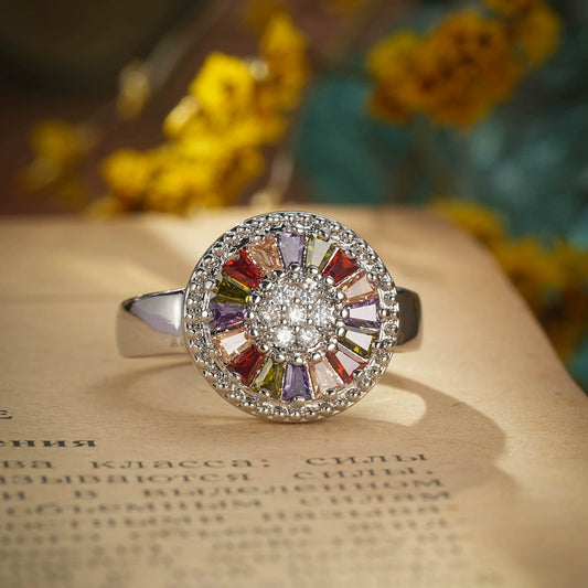 Fashion Geometric Rainbow Color Zircon Women's Copper Ring With Electroplating