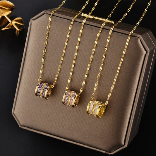 Fashion Geometric Stainless Steel Inlay Rhinestones Pendant Necklace 1 Piece