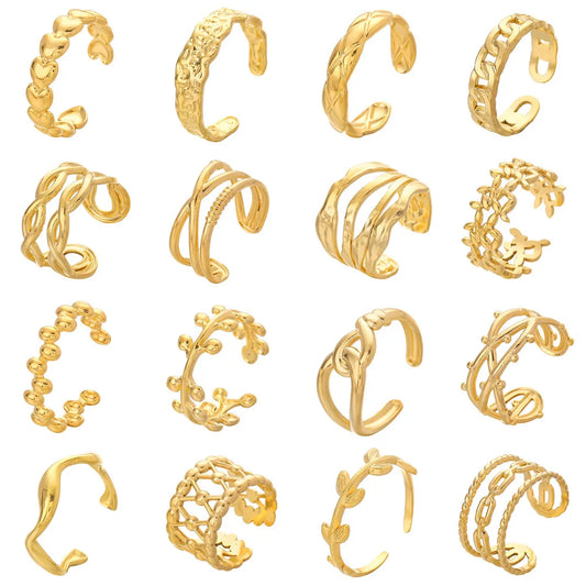 Wholesale Jewelry Fashion Geometric Stainless Steel 18K Gold Plated Plating Open Ring