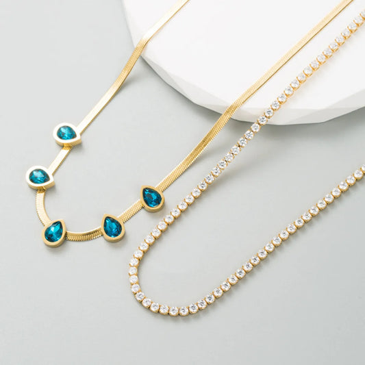 Fashion Geometric Water Droplets Stainless Steel Necklace Inlay Rhinestones Stainless Steel Necklaces