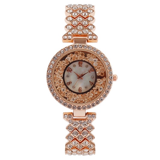 Fashion Metal Diamondencrusted Women's Round Quartz Watch Bracelet