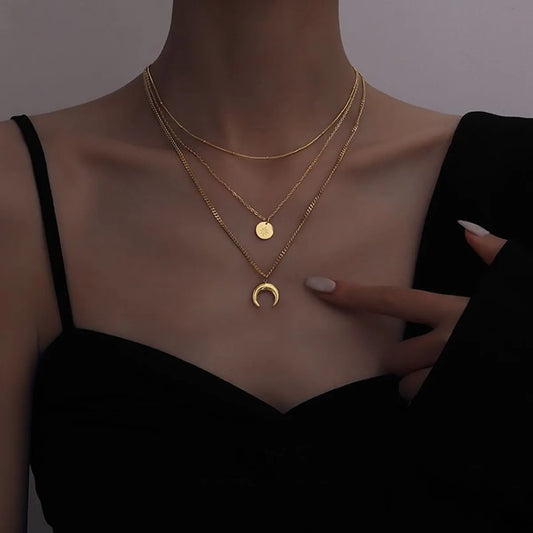 Fashion Moon Stainless Steel Tassel Plating Chain Pendant Necklace 1 Piece