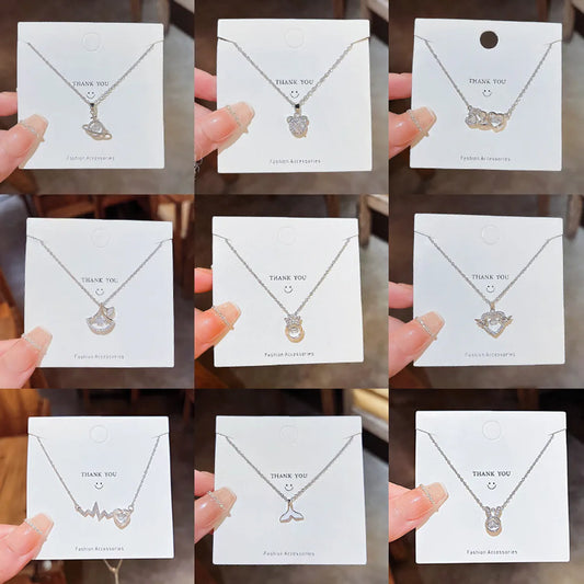 Stainless Steel Fashion Inlay Star Heart Shape Crown Rhinestones Pendant Necklace