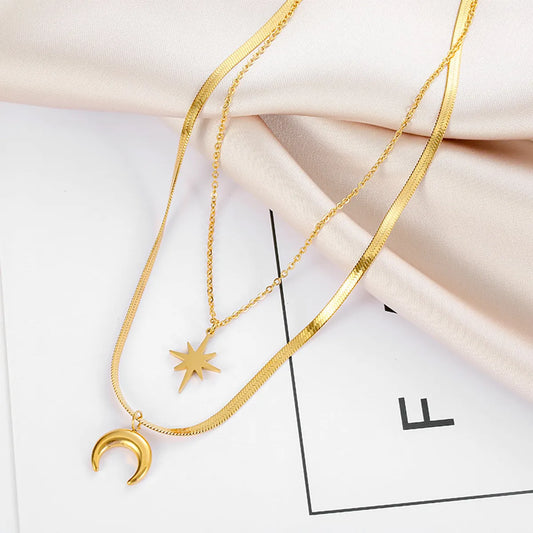 Fashion Star Moon Stainless Steel Necklace 1 Piece