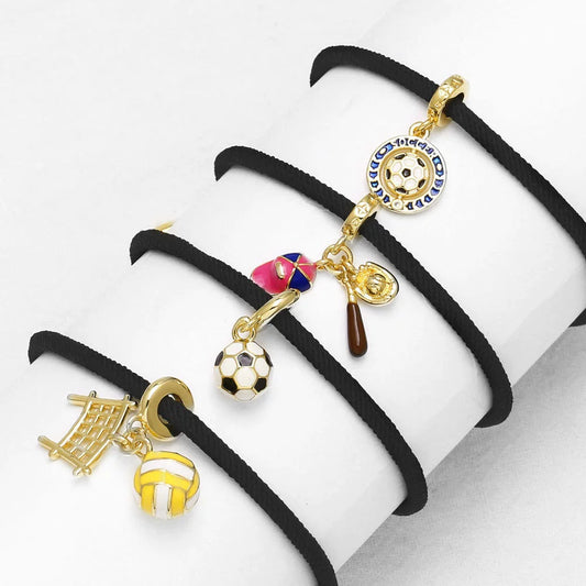 Football Pendant Adjustable Bracelet Copper Gold Plated Minimalist Geometric Style