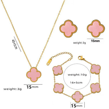 Fourleaf Clover Titanium Steel Necklace Bracelet Earrings Threepiece Set Light Luxury Style O Word Chain Electroplated In Vacuum Furnace