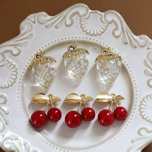 Fruit Pendant Jewelry Earrings Handmade Electroplated Strawberry Red Cherry White Translucent