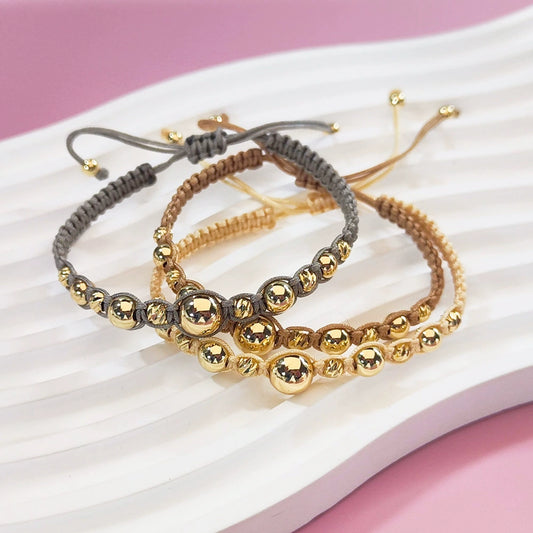 Handwoven Glass And Glaze Beaded Bracelet Jewelry With Geometric Pattern And 18K Copper Goldplated