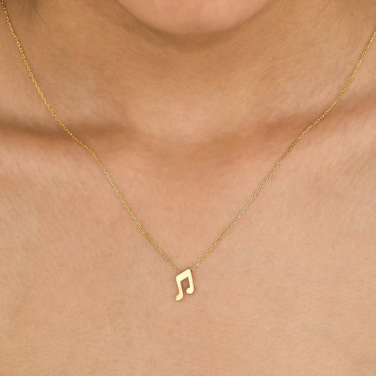 14k Solid Gold Music Note Charm Necklace, 925 Sterling Silver Music Note Pendant for Musicians, Minimalist Necklace, Musical Note Necklace