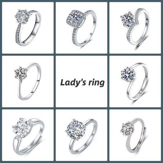 Imitation Moissanite Ring Simulation Diamond Ring Female Opening Adjustable Zircon Ring Light Luxury Copper Ring Geometric Design