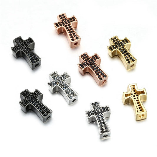Jewelry Accessories Punk Style Copper Microinlaid Zircon Cross Fourcolor Perforated Electroplated Bracelet Necklace Loose Beads
