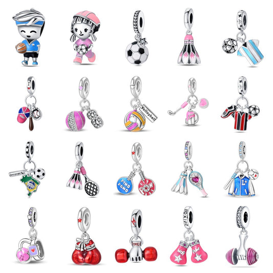 Jewelry Bracelet Accessories Copper Silver Plated Dumbbell Football Basketball Baseball Charm Beads Dripping Oil Design